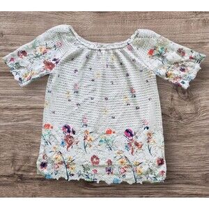 Cato C EST 1946 Womens Top Tunic Crochet Lace Lined Colorful Floral Blouse Large